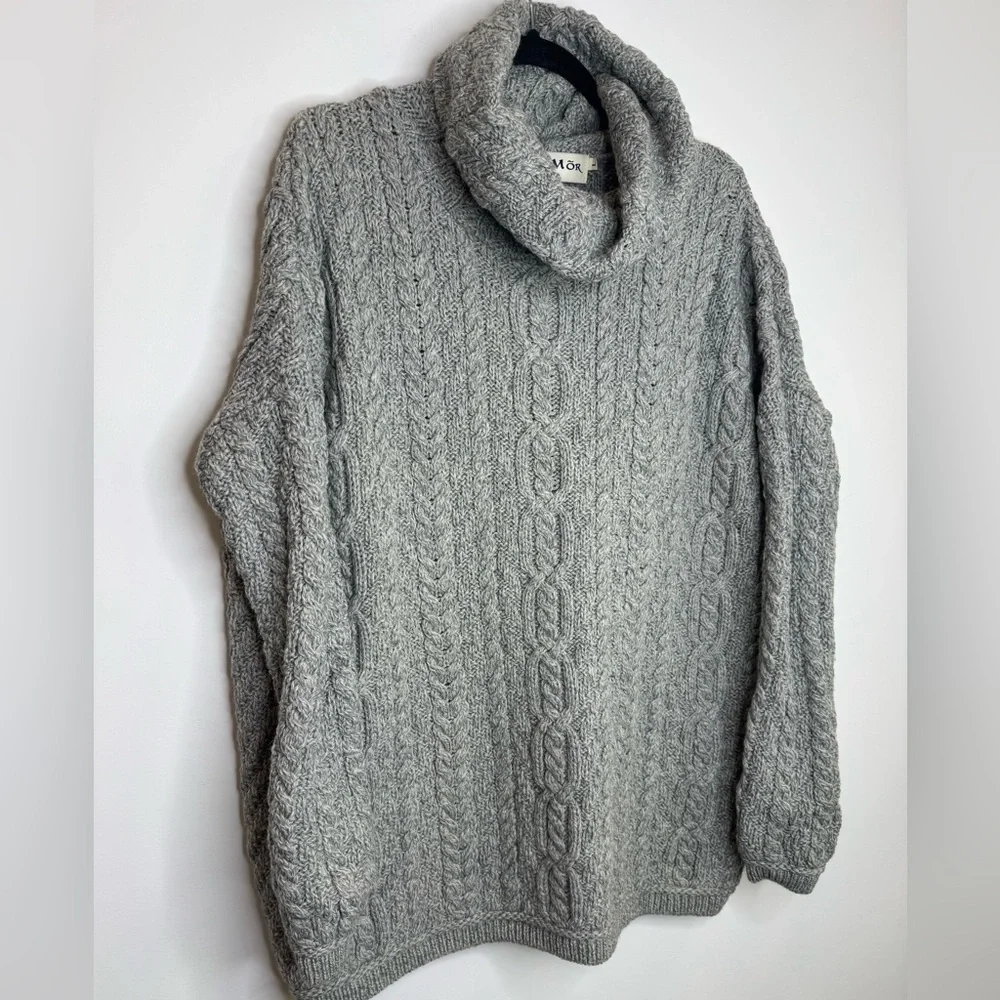 Aran Mor Merino Wool Turtleneck Sweater Made in Ireland Size L chunky cable knit - Picture 4 of 7